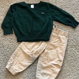 Carter's Dark Green Sweater and Beige Joggers Set